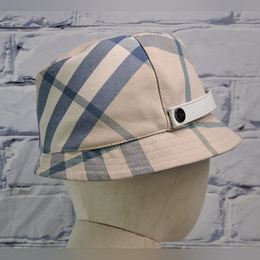 Burberry Women's Bucket Hat Nova Check Blue Cream England Vintage Y2K Medium - Picture 5 of 15